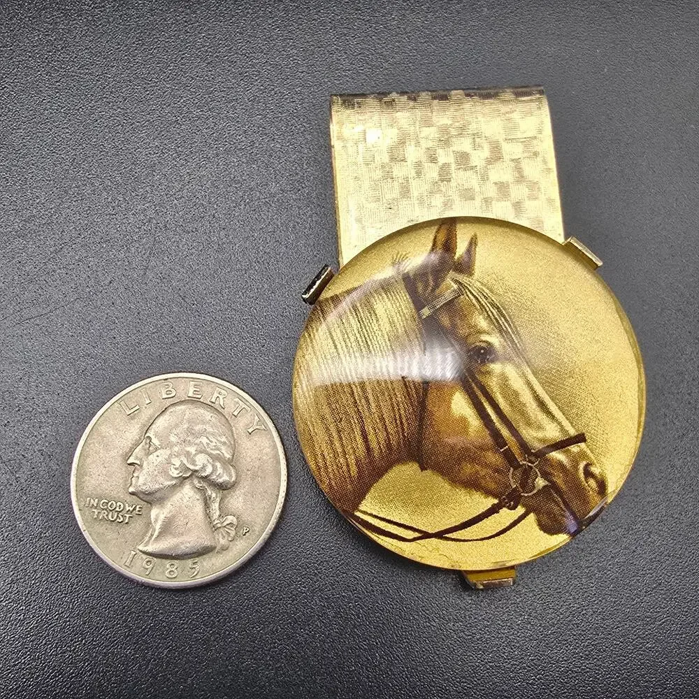 Vintage Horse Equestrian Themed Money Clip Gold Tone #1